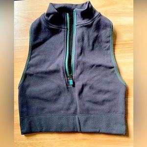 Trendy dark grey with blue accents zip-up crop tank